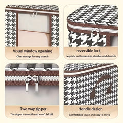 Houndstooth Storage Bag Large Capacity Clothes Organizer With Visible Window