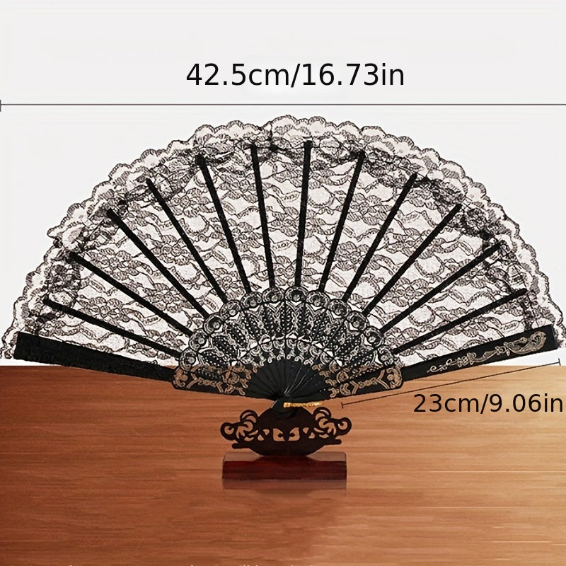 Lace Folding Fan Vintage Handheld Fan Women Girls Hollow Lace Folding Fan