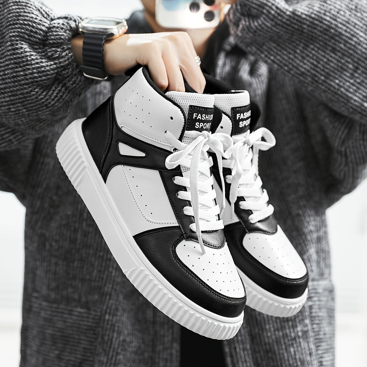 Men's High Top Skate Shoes Comfy Non Slip Lace Up Soft Sole Sneakers