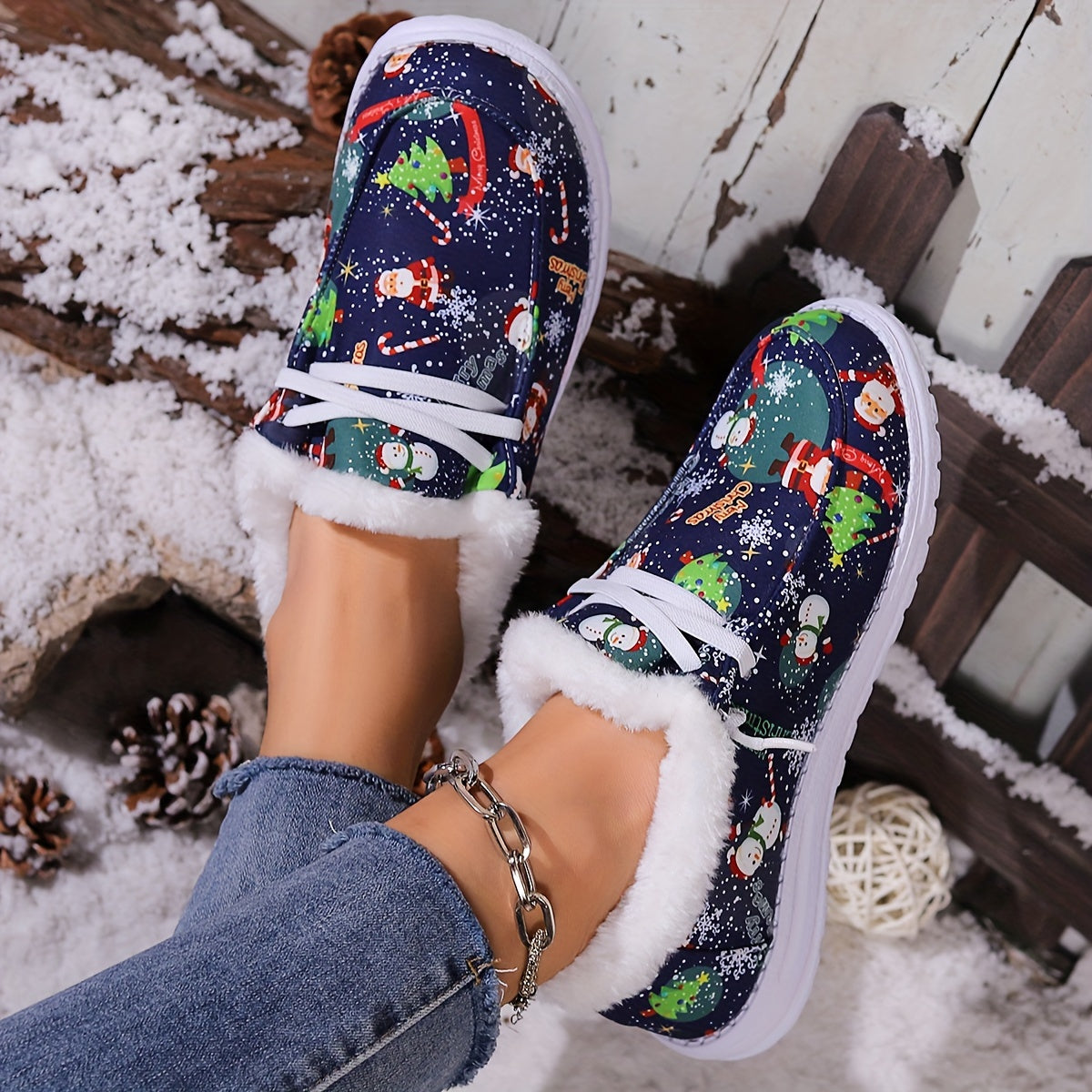 Women's Santa Christmas Snow Boots Plush Comfort