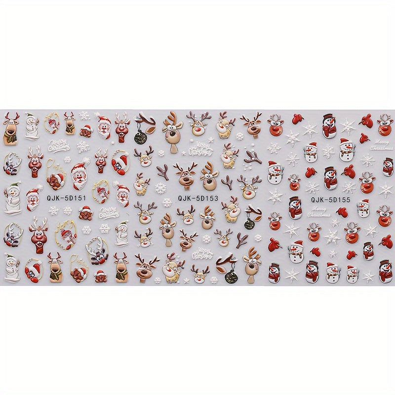 Christmas Nail Stickers 3 Packs - Reindeer Santa Snowflake & Snowman Designs