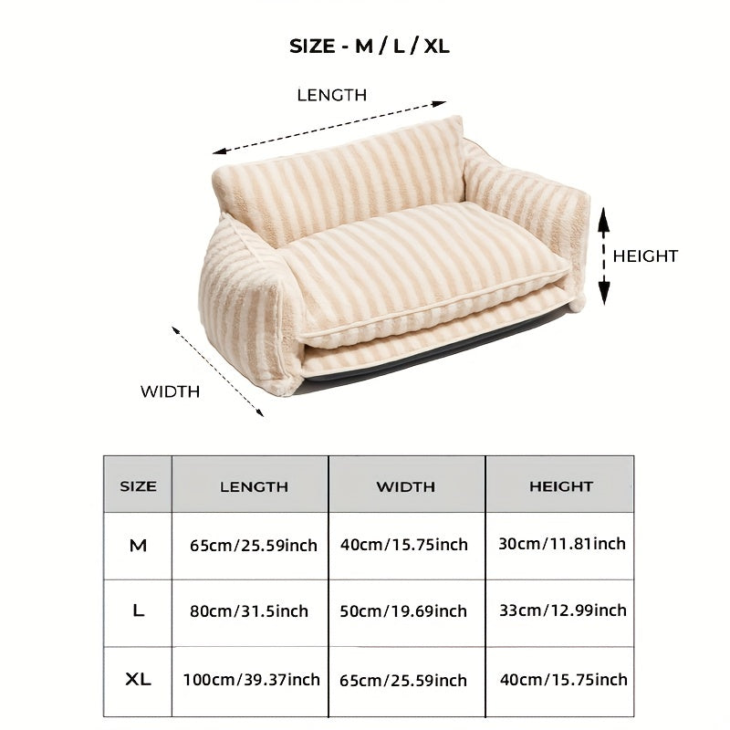 Striped Lambswool Double Layer Dog Sofa Bed