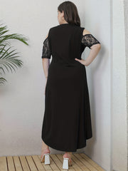  Floral Jacquard Lace Cold Shoulder Dress