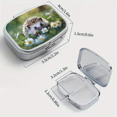 Sunshine Hedgehog Printed Square Pill Box Mini Portable Two Compartment Travel P