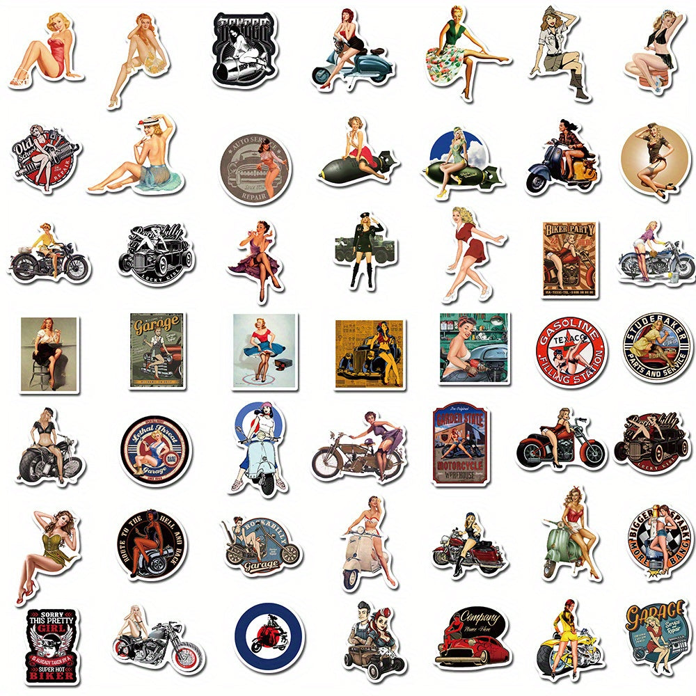 100pcs Mixed Reusable Cartoon Sticker for Motorcycle Retro Lad