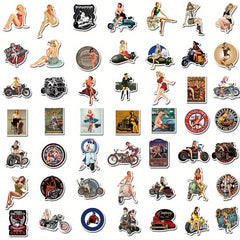 100pcs Mixed Reusable Cartoon Sticker for Motorcycle Retro Lad