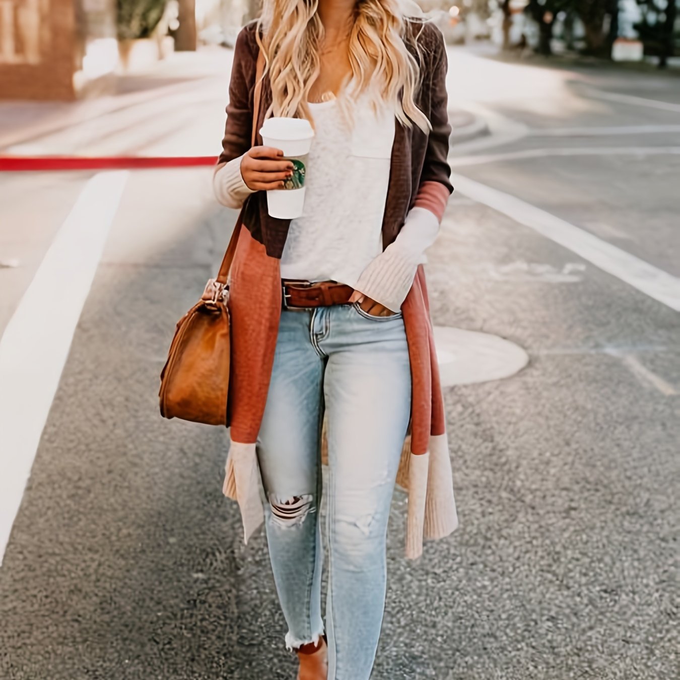  Colorblock Long Sleeve Cardigan