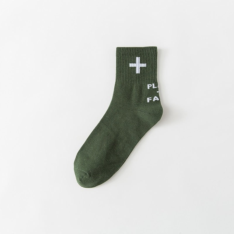 4 Pairs Letter Print Socks Women's Mid Tube Stockings