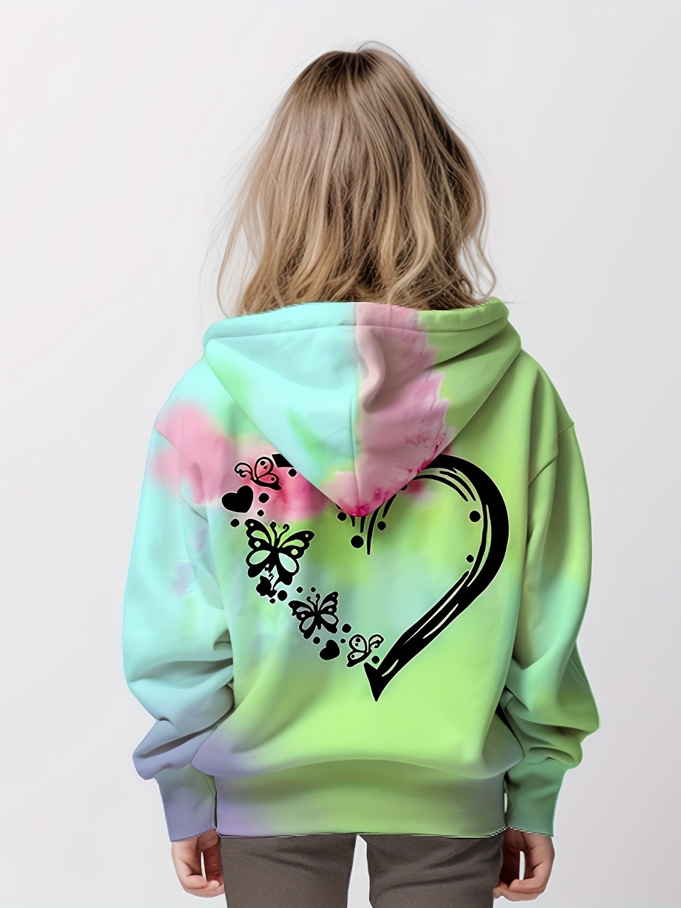 Tie Dye Heart Hoodie Long Sleeve Pullover Girls Spring Fall Gift Sports 4-14y