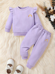 Baby Girls Cartoon Rainbow Sweatshirt Top Elastic Waist Pants 2pcs Set