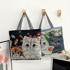 Canvas Shopping Tote Bag with Large Capacity Zipper Handbag