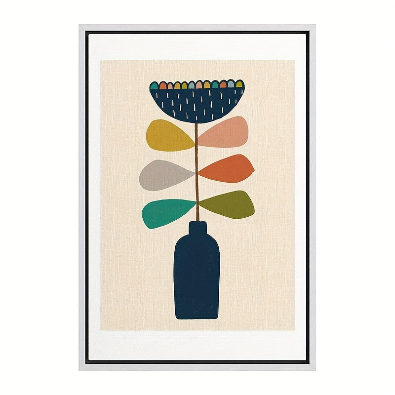 Modern Line Art Green Pear with Pink Leaf Geometric Illustrations Wall Decor