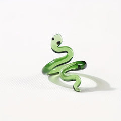Green Snake Shaped Glass Ring Handcrafted Artistic Accessory Birthstone Jewelry