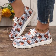 Women's Rugby Pattern Canvas Shoes Lightweight Casual Flats Low Outdoor Walking