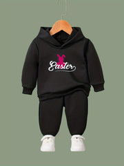 Red Rabbit Pattern Long Sleeve Hooded Sweatshirt Girls Comfy Hoodies Pullover