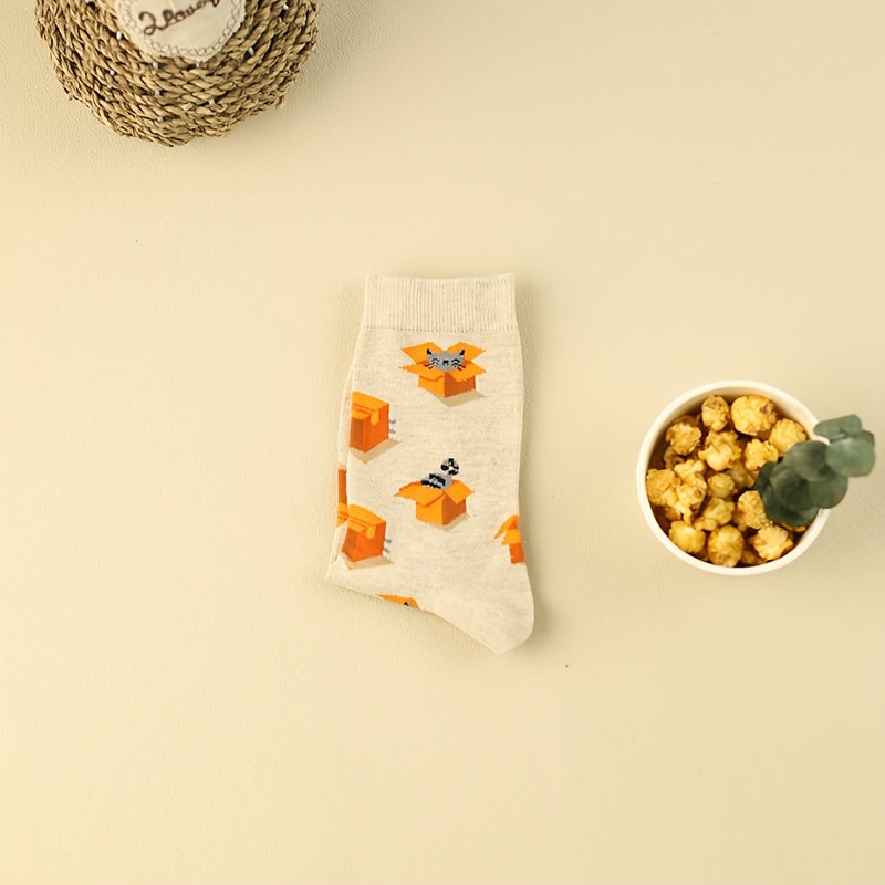 Cartoon Cat Print Socks Women's Stockings