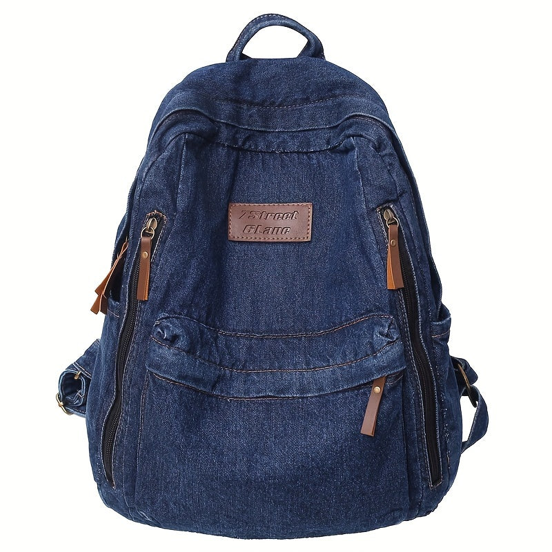 Stylish Denim Backpack with Laptop Compartment High Capacity School & Travel Bag