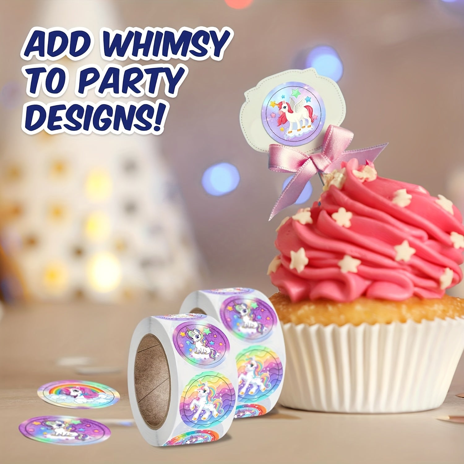 500 Purple Fantasy Unicorn Stickers Roll - DIY Decoration