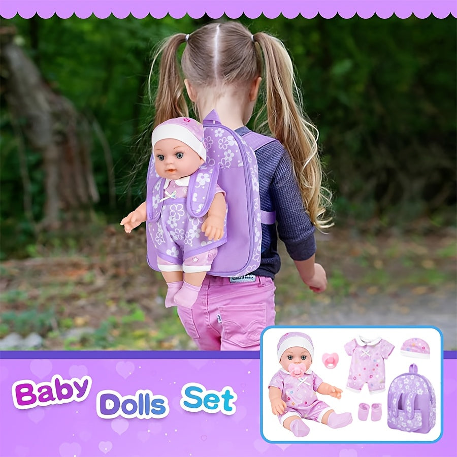 12 Inch Silicone Doll Backpack Playset with Washable Doll Accessories