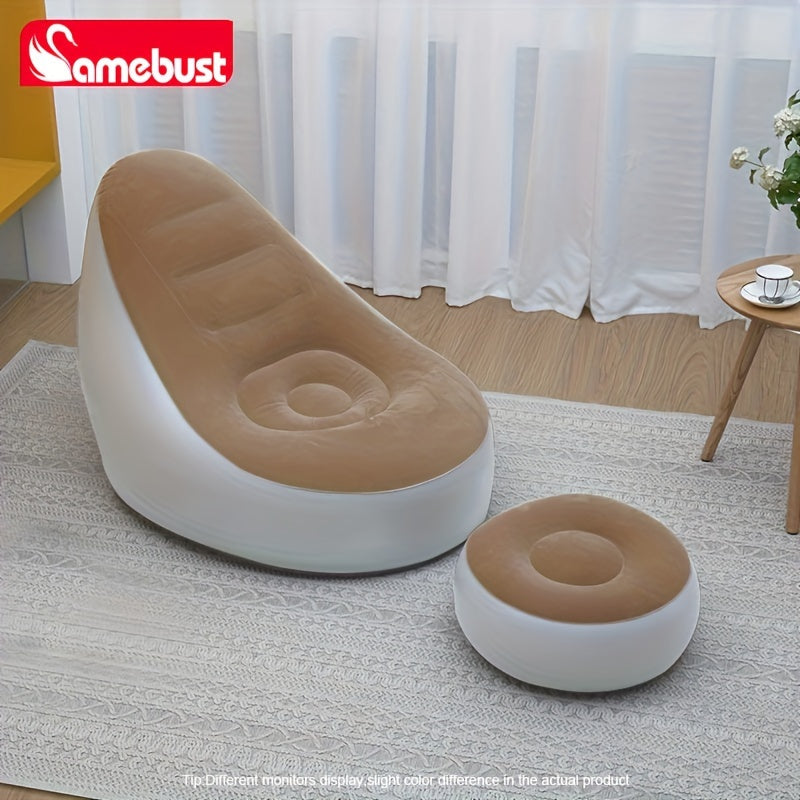 Flocking Inflatable Deck Chair With Ottoman - Foldable Lounger Sofa