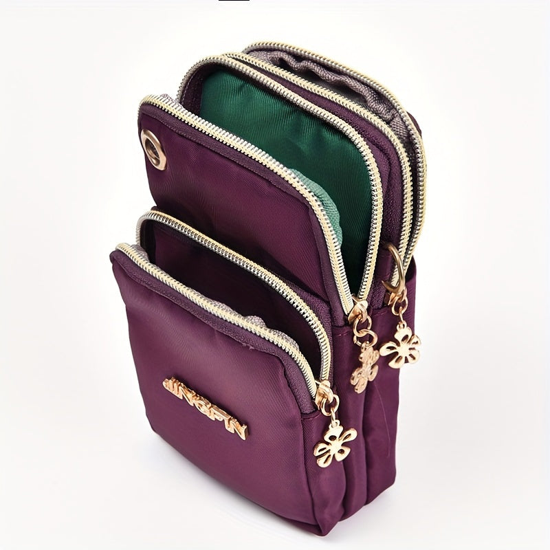 Women's Crossbody Bag with Zipper, Nylon Storage for Coin & Earphone