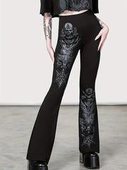  Gothic Pants Women's Plus Graphic Print Flared Leg Trousers