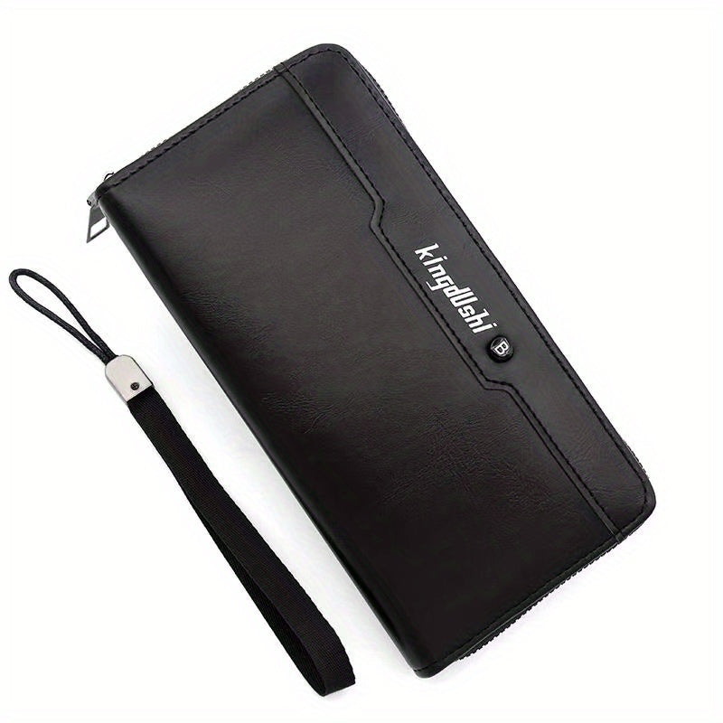 Men's Leather Zipper Business Clutch Bag Large Capacity Purse Wallet