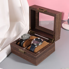 Wood Grain PU Watch Case Display With Lock