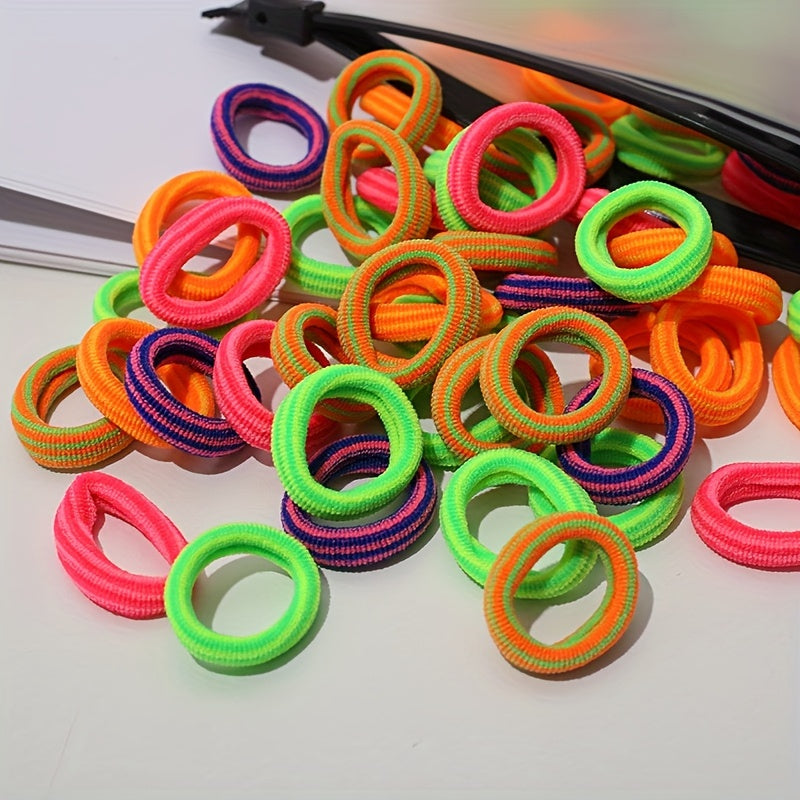 100pcs Colorful Striped Hair Ties Elastic Headbands Hair Rope