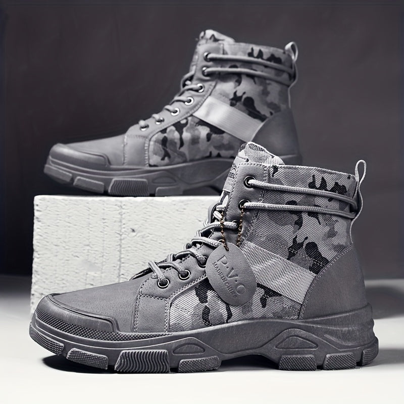 Men's Camo Tactical Boots for Outdoor Hiking - Wear Resistant Combat Boots