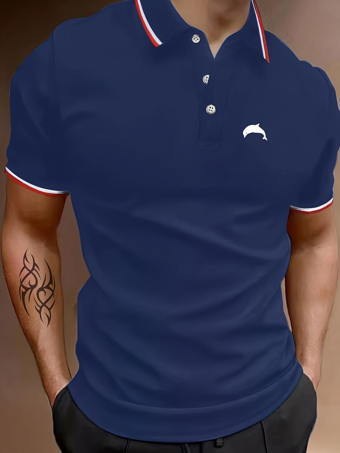 Men's Dolphin Print Golf Short Sleeve Shirt