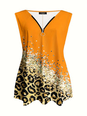  Colorblock Leopard Print V Neck Tank Top