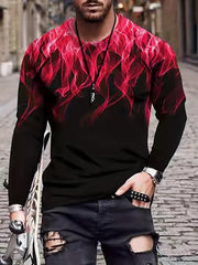 3D Fire Print Men's Graphic Long Sleeves T shirt