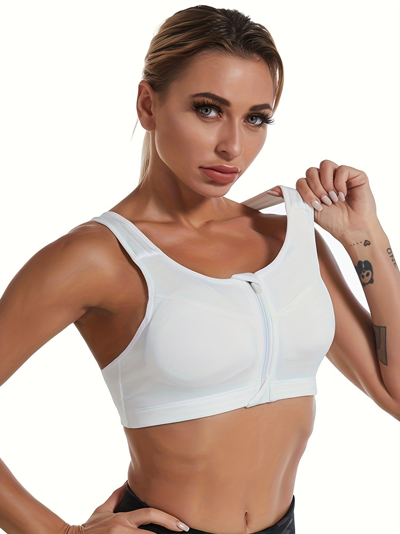 Zipper Wireless Sports Bra Breathable Shockproof Workout Bra