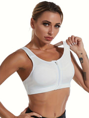 Zipper Wireless Sports Bra Breathable Shockproof Workout Bra