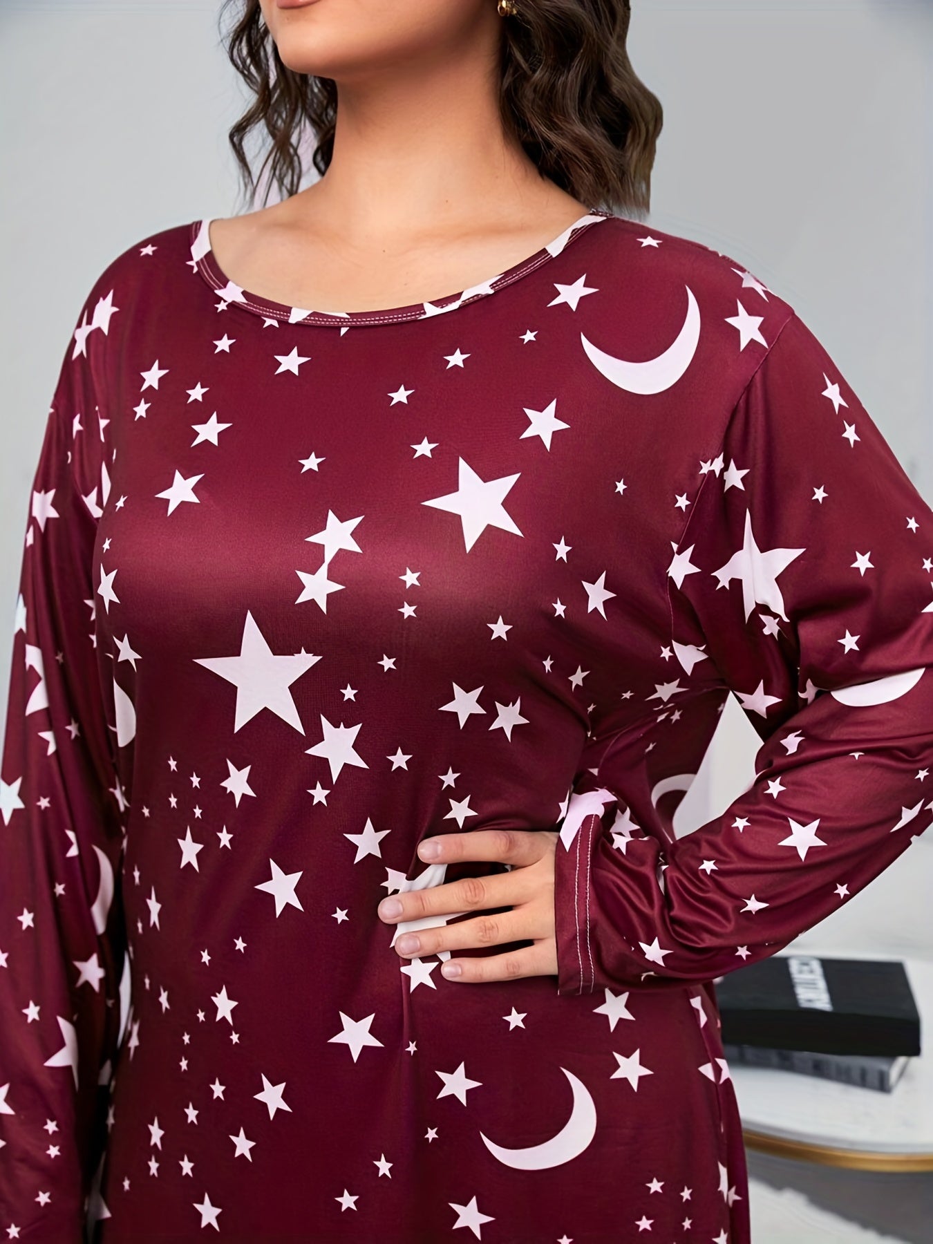  Star Print Long Sleeve Nightdress
