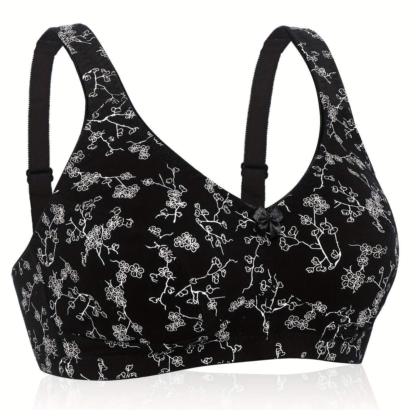 Floral Print Plus Size Wireless Comfort Bra