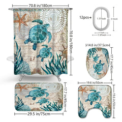 Waterproof Turtle Shower Curtain with Hooks