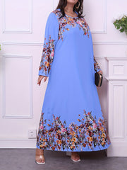  Floral Print Long Sleeve Maxi Dress