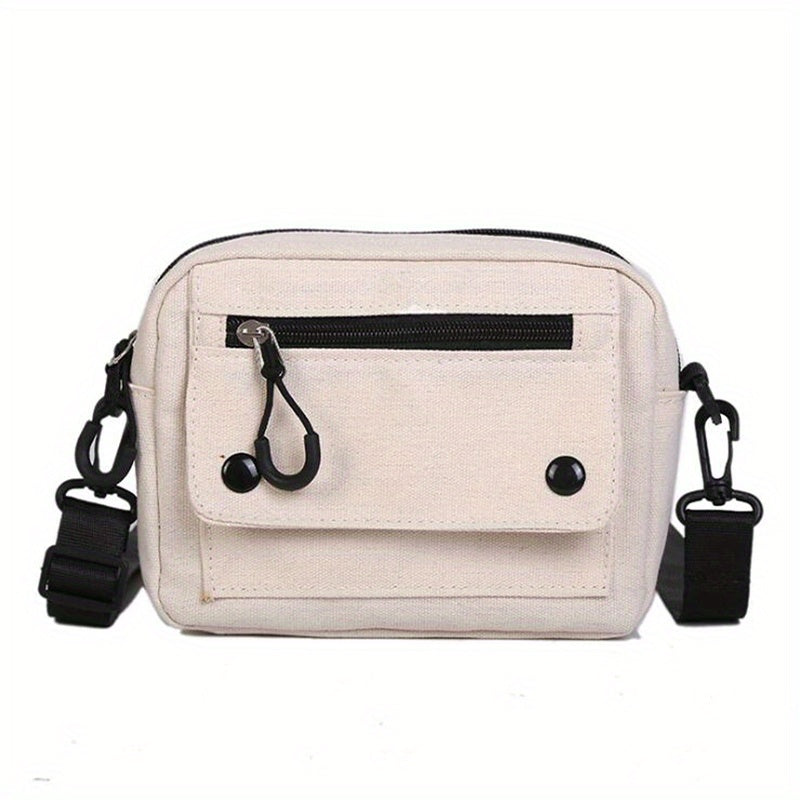 Canvas Crossbody Bag with Buckle Decor Flap Purse