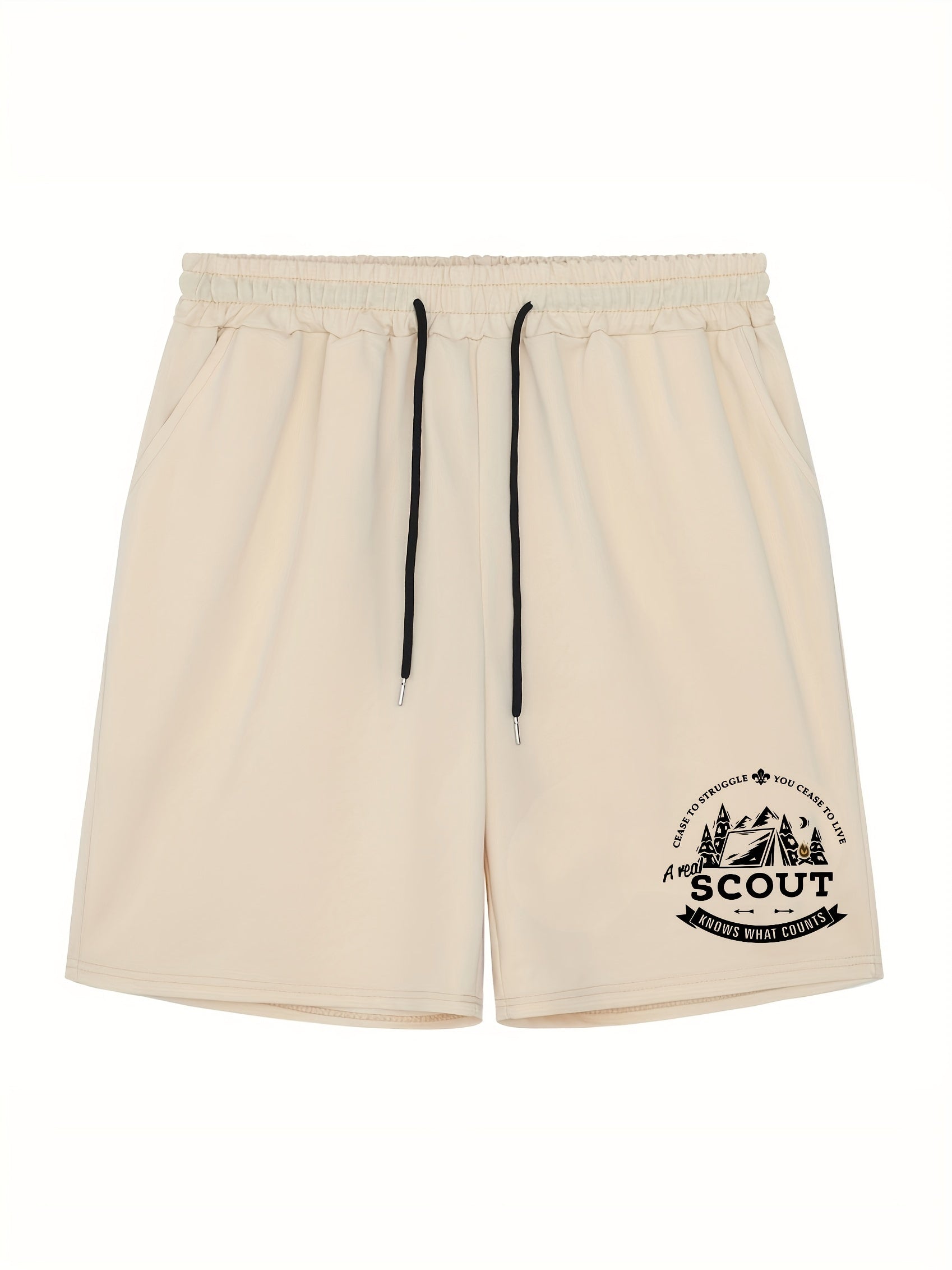 Men's Camping Graphic Shorts Athletic Letter Print Stretch Drawstring Shorts