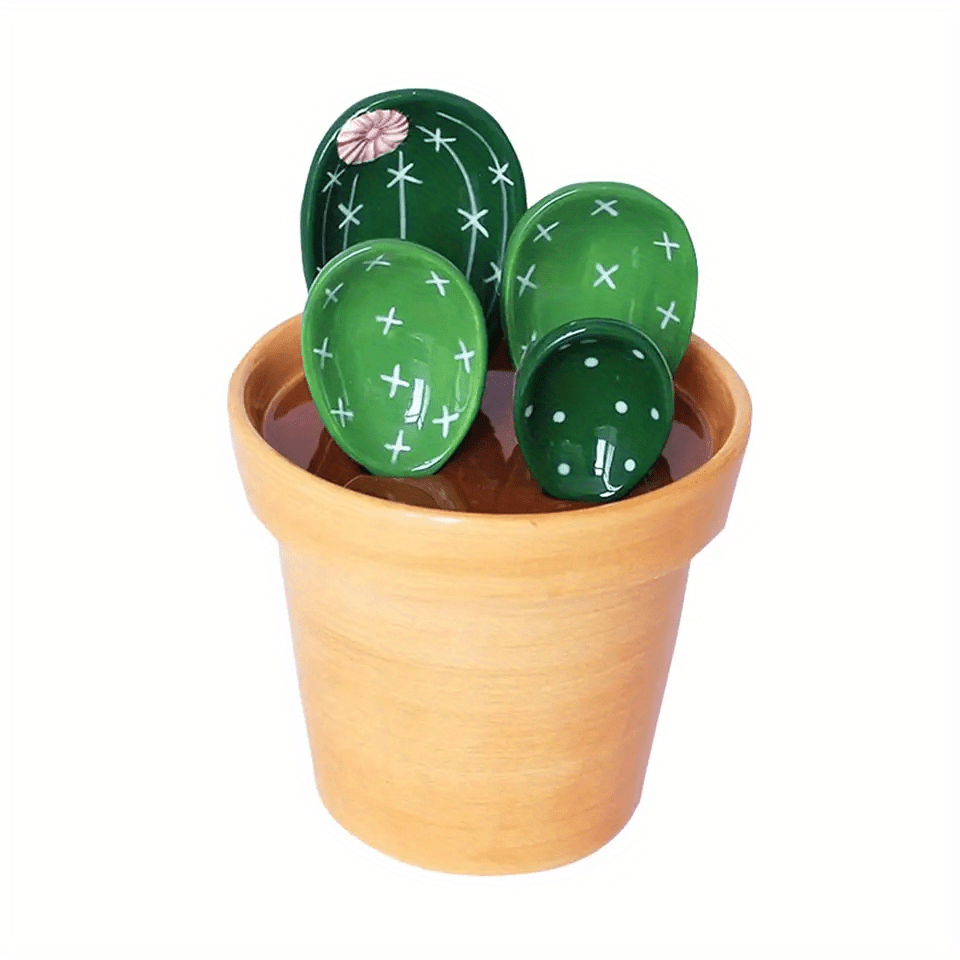 Cactus Spoons Ceramic Set Creative Soup Spoons with Holder Baking Tool Gift