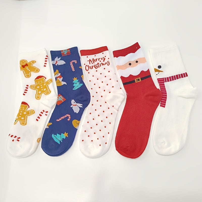 5 Pairs Christmas Print Socks Mid Tube Women's Stockings