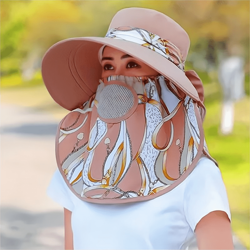 Chain Print Sun Hat w/ Breathable Cover UV Protection