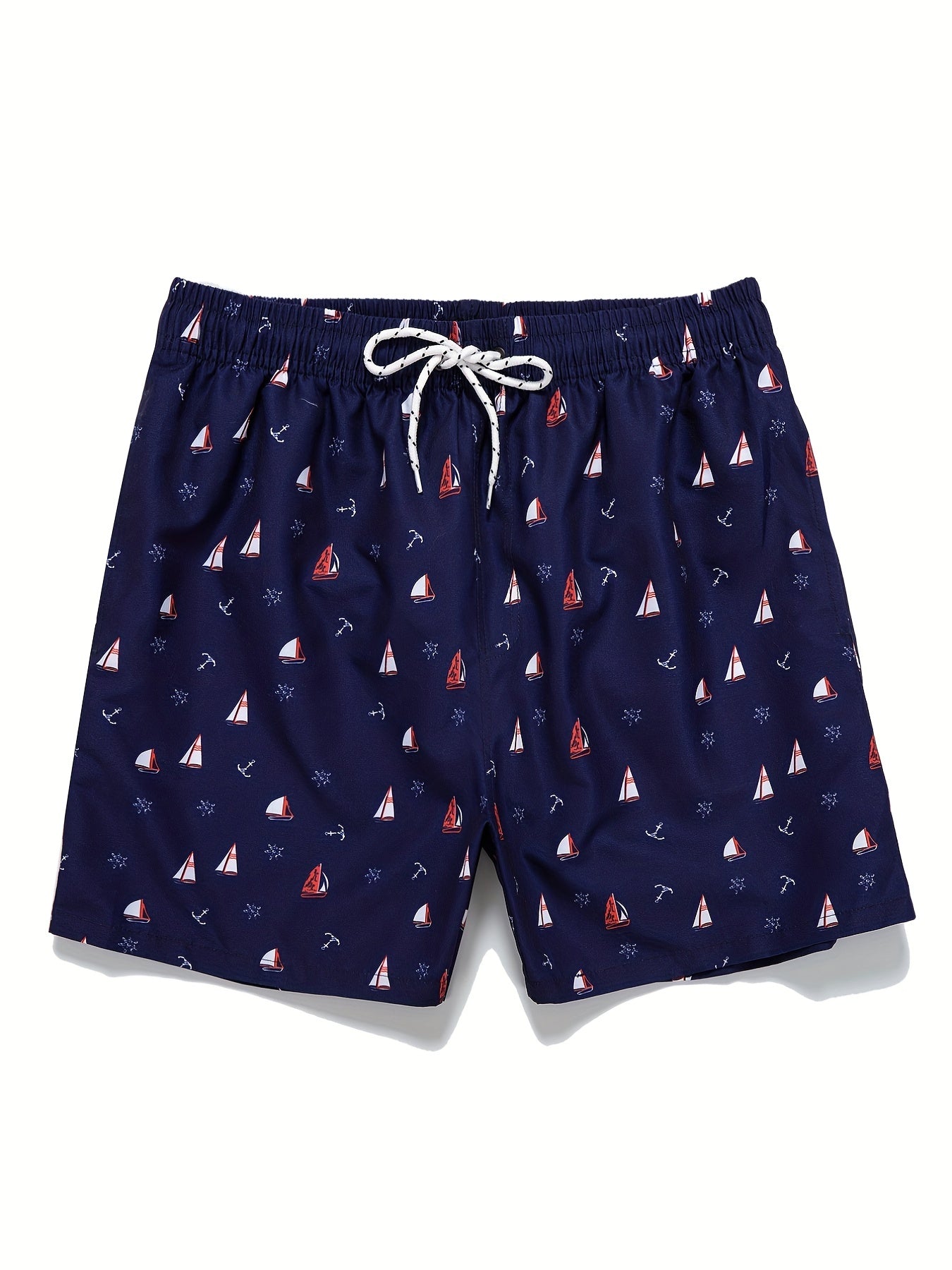 Sailboat Print Mesh Lining Drawstring Men s Swim Trunks