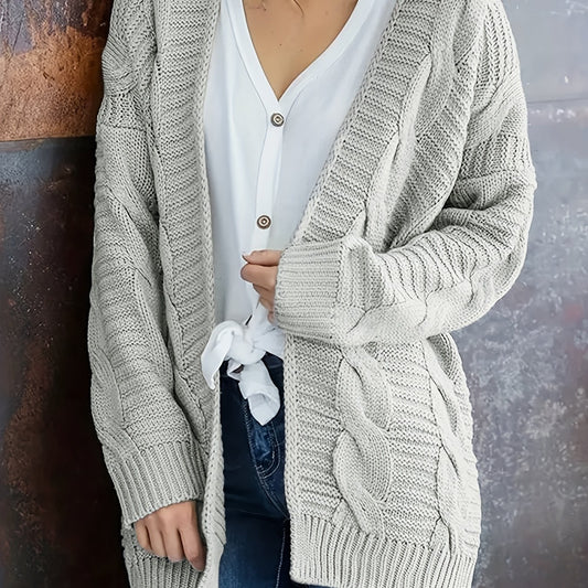  Cable Knit Open Front Sweater Cardigan