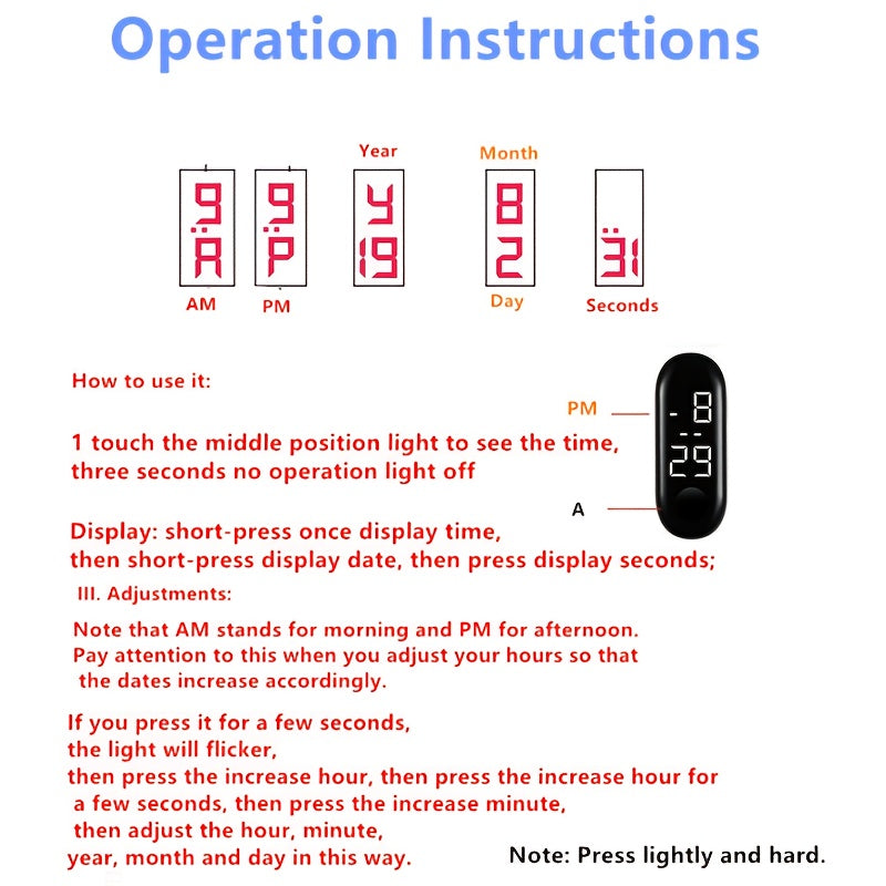 LED Touch Screen Sports Watches Digital Display PVC Strap Unisex