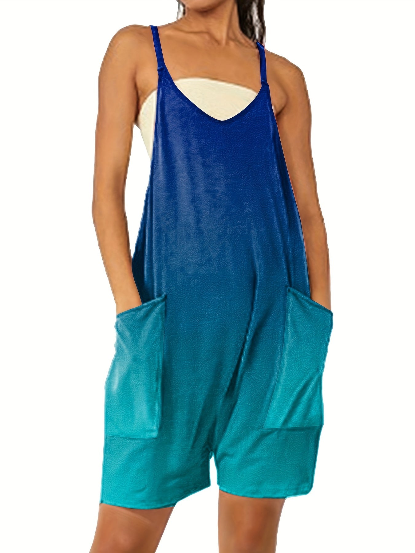 Ombre Print V Neck Cami Romper With Pockets