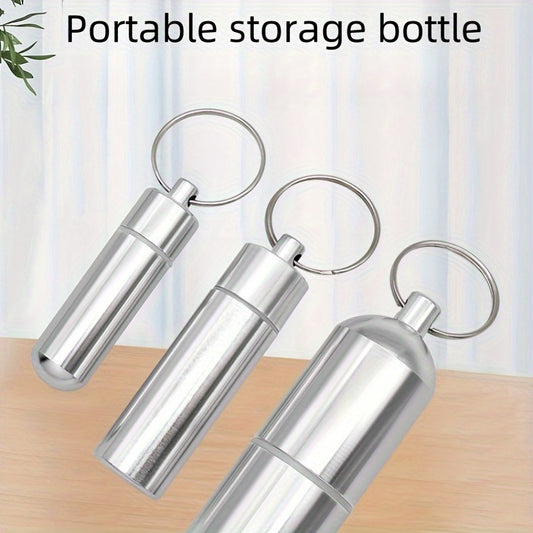 Stainless Steel Waterproof Pill Case Keychain - Outdoor Travel Camping Holder