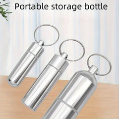 Stainless Steel Waterproof Pill Case Keychain - Outdoor Travel Camping Holder